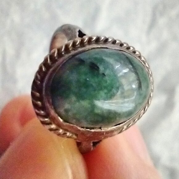 Silver Moss Agate Gemstone Ring Size 5.5 Bezel Set Vintage Hand Crafted - Picture 13 of 16